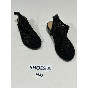 Womans American Eagle 7.5 W Black Open Toe Sling Back Diamond Cut Out Sandal